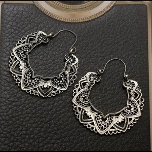 Tocona Vintage Antique Silver Color Carving  Drop Earrings for Women